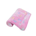 Soft pink plush pet blanket with colorful paw and bone prints for small dogs and cats - Rose Red Bone Paw