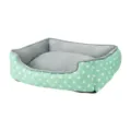 Cuccia quadrata per animali verde menta a pois con interno in peluche grigio per gatti e cani - Verde