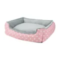 Square pink polka dot dog bed with grey velvet cushion for small pets - M: 50*40*15CM / Pink