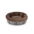 Round plush pet bed warm cat dog mat winter sleeping egg tart style grey and brown - S: 50*50*15 cm / Dark Coffee