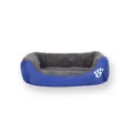 Blue and grey plush winter warm pet bed with white paw print design for dogs and cats - S: 45cm*35cm (Suitable for pets within 2.5kg) / Blue