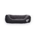 Comfortable black pet bed with soft grey plush lining and white paw print detail - Black