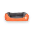 Cozy orange pet bed with plush grey interior and white paw print design - Orange