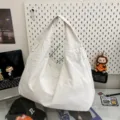 Large white waterproof nylon hobo tote bag for women with spacious minimalist design. - One Size / White