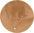 Elegante collana a doppio strato in oro con delicate perle barocche e un ciondolo - Stile Doppio Strato Perle Multiple (01 Oro) / Oro
