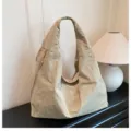 Minimalist casual large capacity nylon hobo shoulder bag for women in light green finish - One Size / Khaki