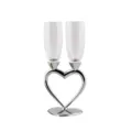Elegant heart-shaped crystal champagne flutes set with silver base for wedding party - Silver