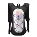 Lightweight black outdoor hydration backpack featuring iridescent reflective panel - Black