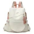 Women's anti-theft soft leather backpack in elegant cream white and pink - Pink and White