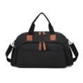 Sac de voyage noir avec accents en cuir marron, grand sac de sport et de fitness avec poche étanche. - Noir