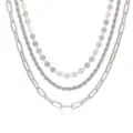 Triple-layered silver chunky chain necklace set with punk style and metallic finish - Sequin & Paperclip Chain 3-Piece Set / Silver