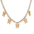 Elegante girocollo tennis a farfalla color oro con strass trasparenti scintillanti - 5 Ciondoli a Farfalla / Diamante bianco / Oro