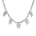 Sparkling silver butterfly tennis choker necklace with multi-crystal charms for women - 5 Butterfly Pendants / White Zircon / Silver