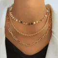 Punk style layered gold necklace set with chunky link and disc chain details - Sequin & Rope Chain 3-Piece Set / Gold