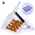 Detachable stainless steel BBQ grill basket with storage bag for outdoor vegetable cooking - Style A (Square With Grey Bag) / 49.5x32x1.8cm