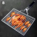 Stainless steel square BBQ grill basket for roasting whole chicken and wings, Style B - Style B (Large Capacity Rectangular) / 50x32x3.5cm