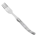 Stainless steel dinner fork with elegant marble pattern plastic handle for modern table setting. - Fork