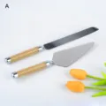 Elegant stainless steel cake knife and server set with sparkling gold crystal handles - Gold Flake Style (A)
