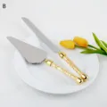 Elegant gold crystal handle cake server and knife set variant B for wedding celebration - Gold Crystal Style (B)