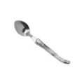 Stainless steel dinner spoon with elegant marble pattern handle and classic riveted design. - Small Spoon