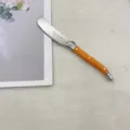 Stainless steel butter knife with orange handle, Laguiole style table knife for jam and cheese. - Orange