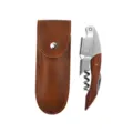 Professionele sommelier kurkentrekker met houten handvat en een bruin lederen etui - Seahorse Knife With Leather Case / Rosewood handle