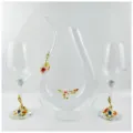 Kristall Karaffe Set mit Emaille Blumen Gläsern, edles Wein Glas Geschenk für Partys. - 2 Gläser & 1 Dekanter