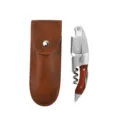 Professionele kelnersmes met houten handvat en bruine lederen etui - Seahorse Knife With Leather Case / Roodbruin Gekleurd Houten Handvat