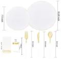 Weißes Einweggeschirr-Set mit edlem Goldrand inklusive Teller und Besteck - 175-teiliges Set / Weiß Goldrand Set