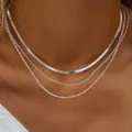 Triple layered silver necklace set featuring snake, cable, and twisted rope chains for women. - Snake Basic & Rope Chain 3-Piece Set / Silver