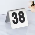 Stainless steel table number sign, restaurant desk tent card with printed number 38. - Numbers 1-100 Optional