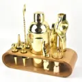 Premium 12-teiliges goldfarbenes Cocktail-Shaker-Set aus Edelstahl mit Holzständer - Gold Ovaler Ständer 304 Edelstahl Set / 12er-Set / Gold