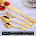 Elegant 4-piece golden stainless steel cutlery set including dinner knife, fork and spoons - Four-Piece Set / Gold