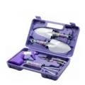 Gardening tool set with portable storage case, shovels, pruner, rake and spray bottle. - Purple 5-Piece Set