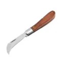 Cuchillo plegable para setas de acero inoxidable con hoja curva y mango de madera - Hoja Hawkbill