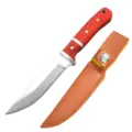 Coltello da caccia in acciaio al carbonio forgiato a mano con manico rosso e fodero - Coltello per Carne Manico in Legno Doppio / Con custodia in pelle
