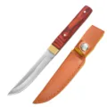 Coltello multiuso in acciaio al carbonio con manico ergonomico in legno e fodero - Coltello per Carne Manico in Legno Rosso / Con custodia in pelle