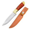 Coltello multiuso in acciaio al carbonio con manico in legno e fodero in pelle marrone - Coltello per Carne Doppia Testa in Rame / Con custodia in pelle