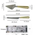 Gold stainless steel cake knife and server set with detailed product dimensions and box - Knife And Server Set (With Gift Box) / Gold