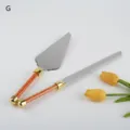 Juego de cuchillo y pala para tartas de acero inoxidable con elegantes mangos de cristal - Estilo Lentejuelas Naranja (G)