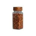Pot à épices en verre carré avec un couvercle en bois d'acacia et des flocons de piment rouge - 120ML / Couvercle en bois