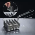 Stainless steel 8-slot taco press fry basket with 18.5cm length and long safety handle - Taco Sushi Shaping Fry Basket