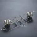 Stainless steel taco holder with 2 integrated sauce cups, size 28.5cm x 6.3cm x 4cm - 3-Slot Taco Holder with Dual Sauce Cups