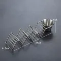 Stainless steel taco holder with dipping cup stand measuring 24cm in length - 3-Slot Taco Holder with Single Sauce Cup