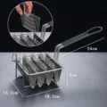 Stainless steel 4-slot taco press fryer basket for crispy shells with dimensions shown - 4-Slot Taco Shaping Fry Basket