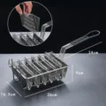 Stainless steel taco press fryer basket with dimensions 26x16.5x9cm and long handle - 6-Slot Taco Shaping Fry Basket