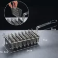 Professional 8-slot stainless steel taco press fryer basket with handle and dimensions - 8-Slot Taco Shaping Fry Basket