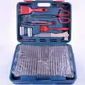 Portable folding stainless steel BBQ grill and tool set in a blue carry case - BBQ Grill Set / 10-Piece Set