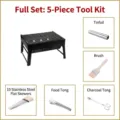 Portable folding charcoal BBQ grill set with 5-piece tool kit for outdoor camping cooking - Small Size Set 2 (Full 5-Piece Tool Set)