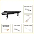 Folding charcoal BBQ grill set with 5-piece stainless steel tool kit - Double Side Shelf Set 2 (5-Piece Tool Set)